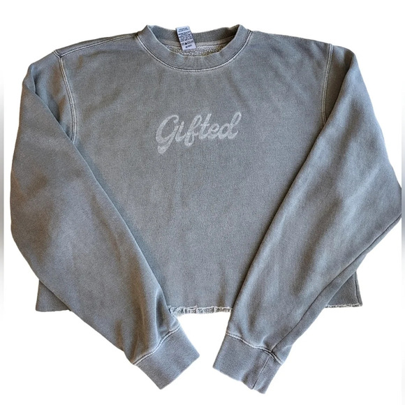 Girls Supporting Girls Gifted Cropped Collegiate Pullover Sweatshirt Top - Picture 8 of 10